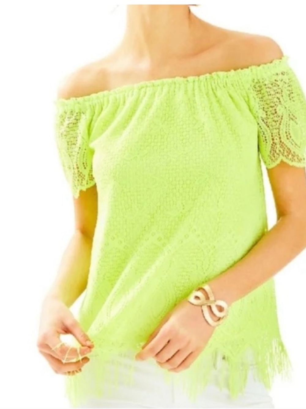 Lilly Pulitzer Loro Green in Beach Bliss Fringe Lace NWOT
